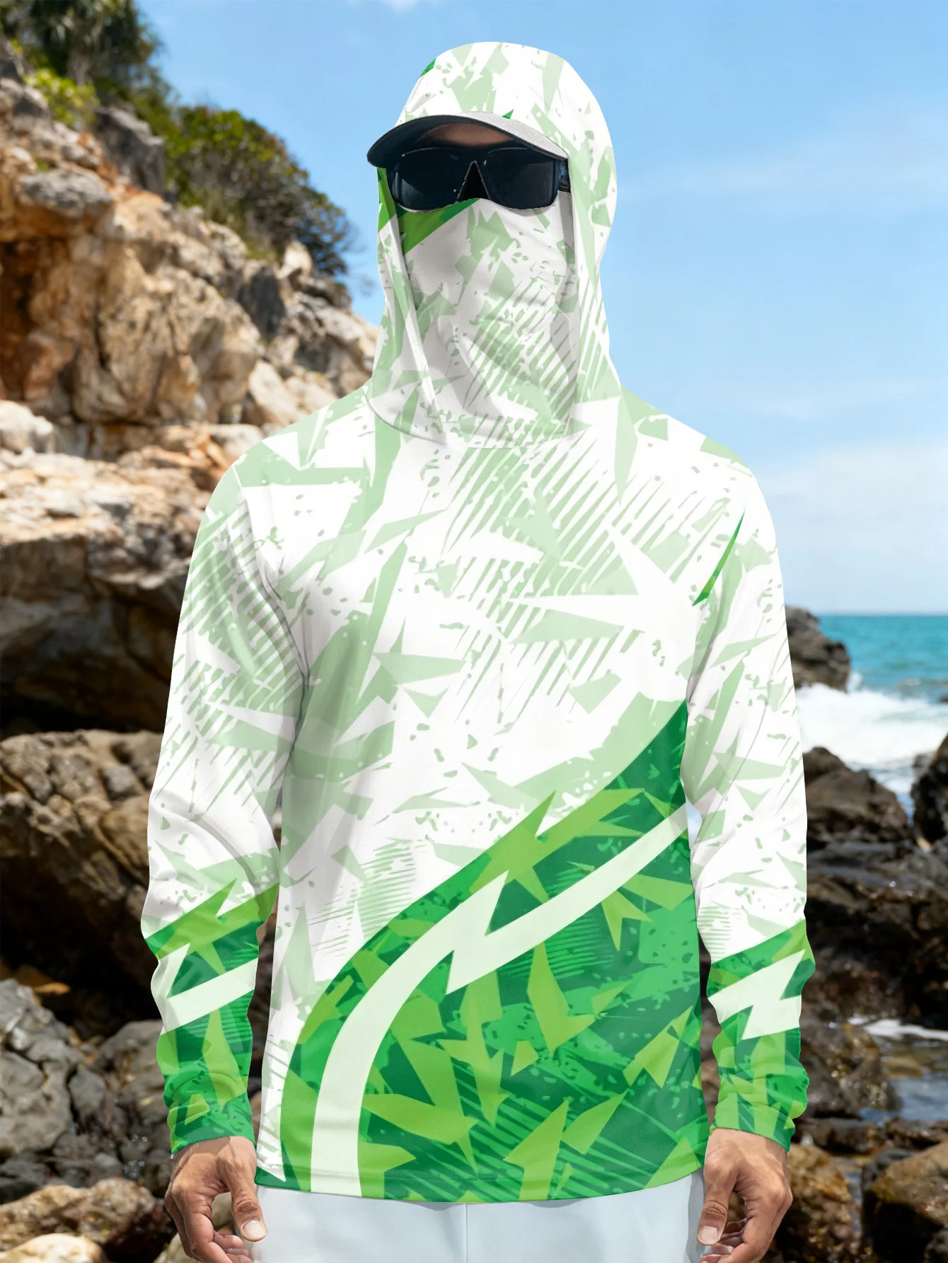 Mens Fishing Shirt Hooded UPF  - Fishing Mask Sun Protection review and price