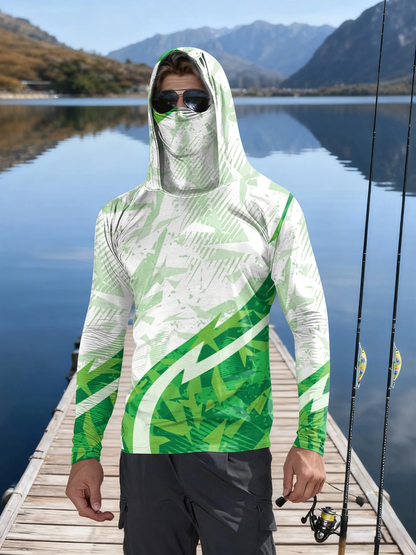 Mens Fishing Shirt Hooded UPF  - Fishing Mask Sun Protection review and price