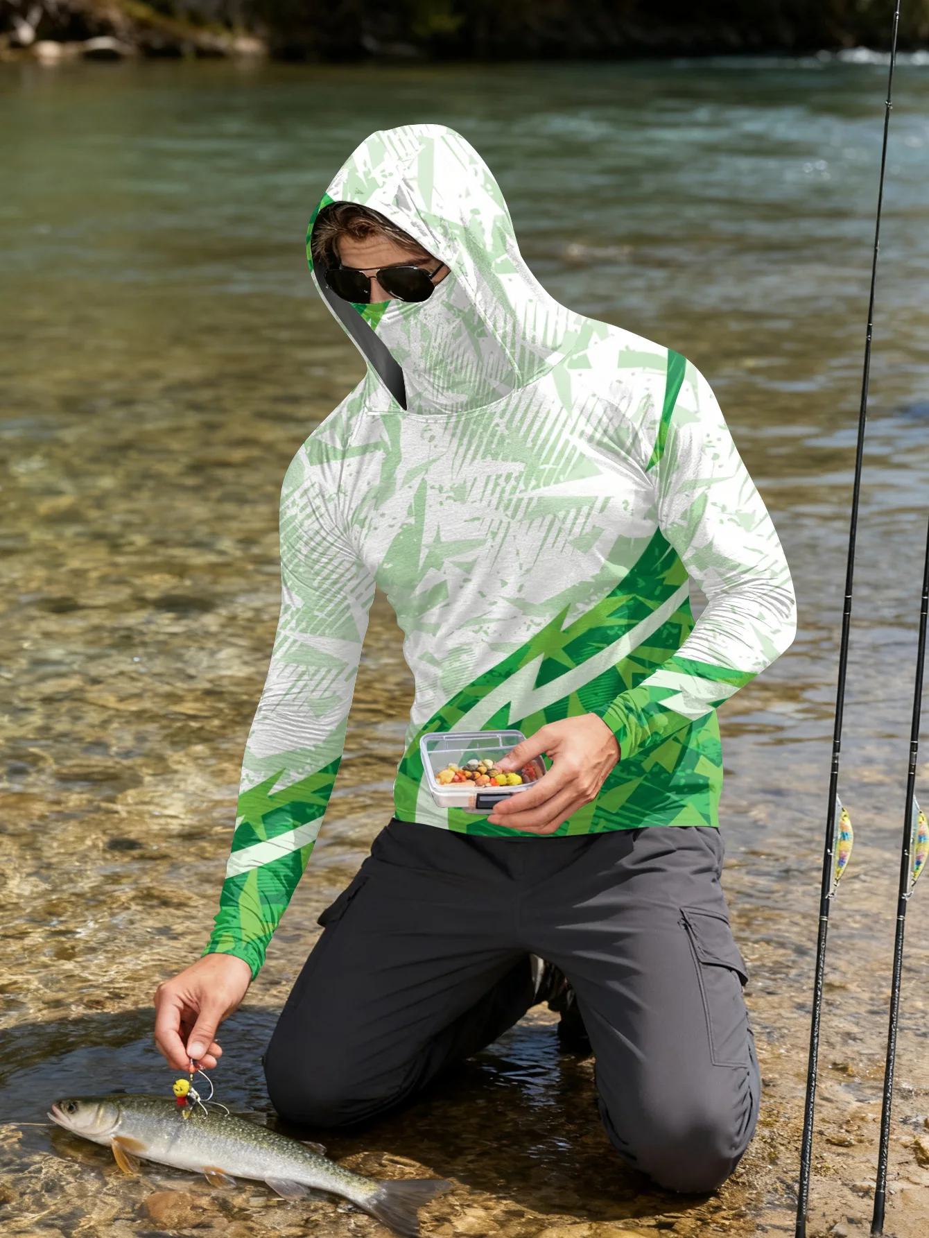 Mens Fishing Shirt Hooded UPF  - Fishing Mask Sun Protection review and price