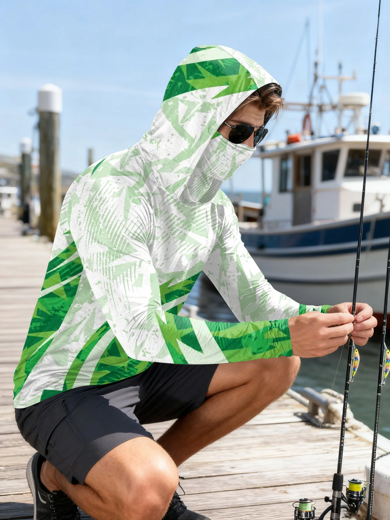 Mens Fishing Shirt Hooded UPF  - Fishing Mask Sun Protection review and price