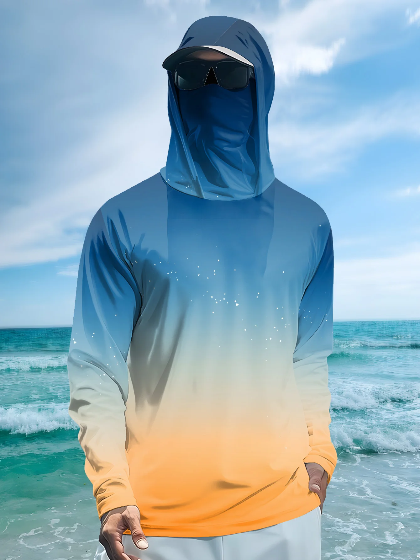 Mens Fishing Shirt Hooded UPF  - Fishing Mask Sun Protection review and price
