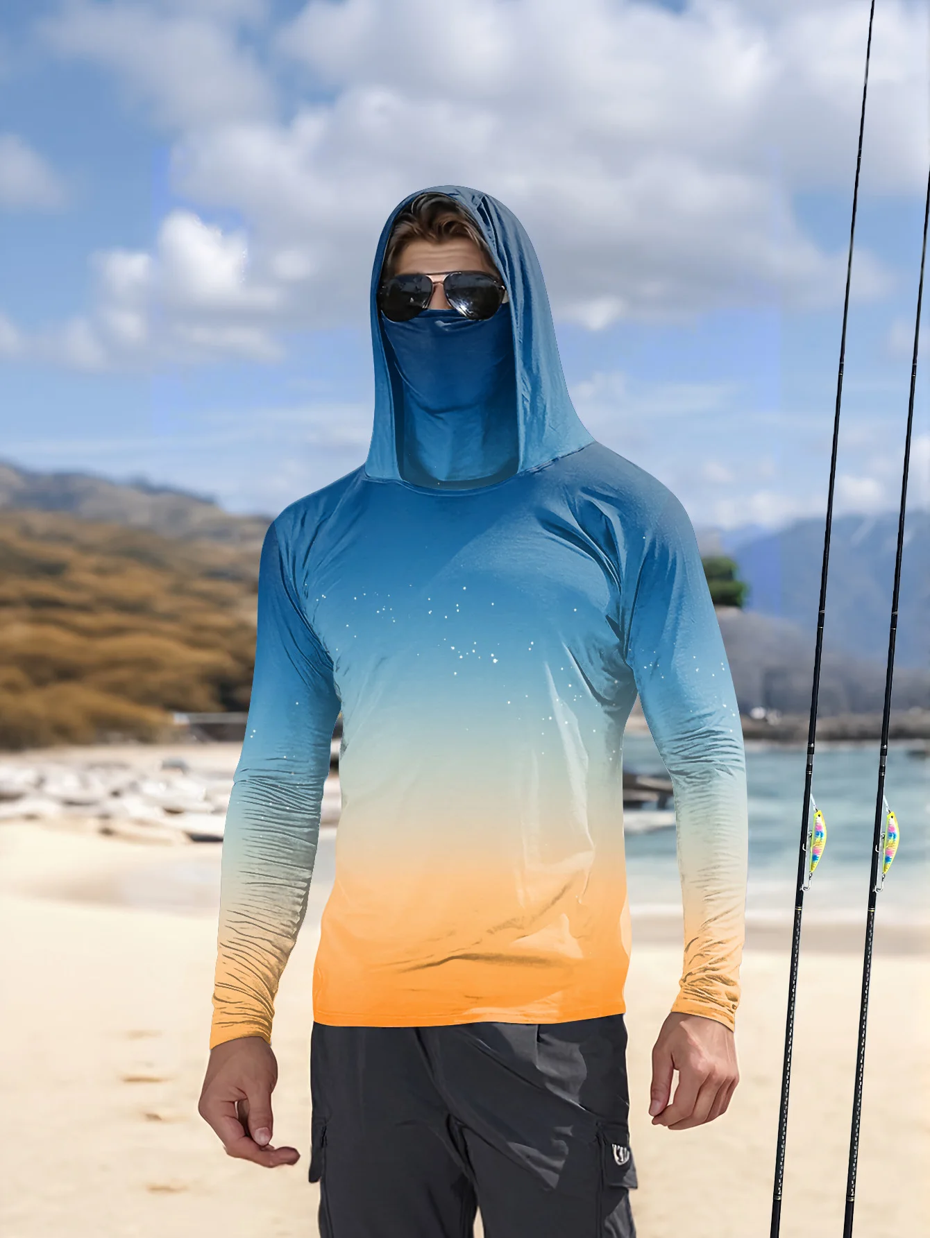 Mens Fishing Shirt Hooded UPF  - Fishing Mask Sun Protection review and price