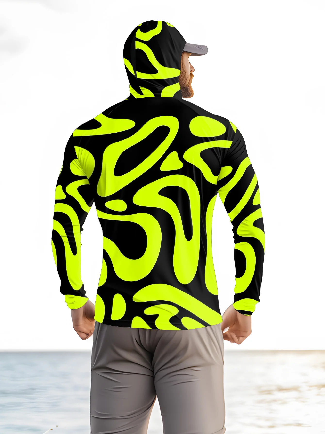 Men's Neon Green Abstract Prin - Fishing Mask Sun Protection review and price